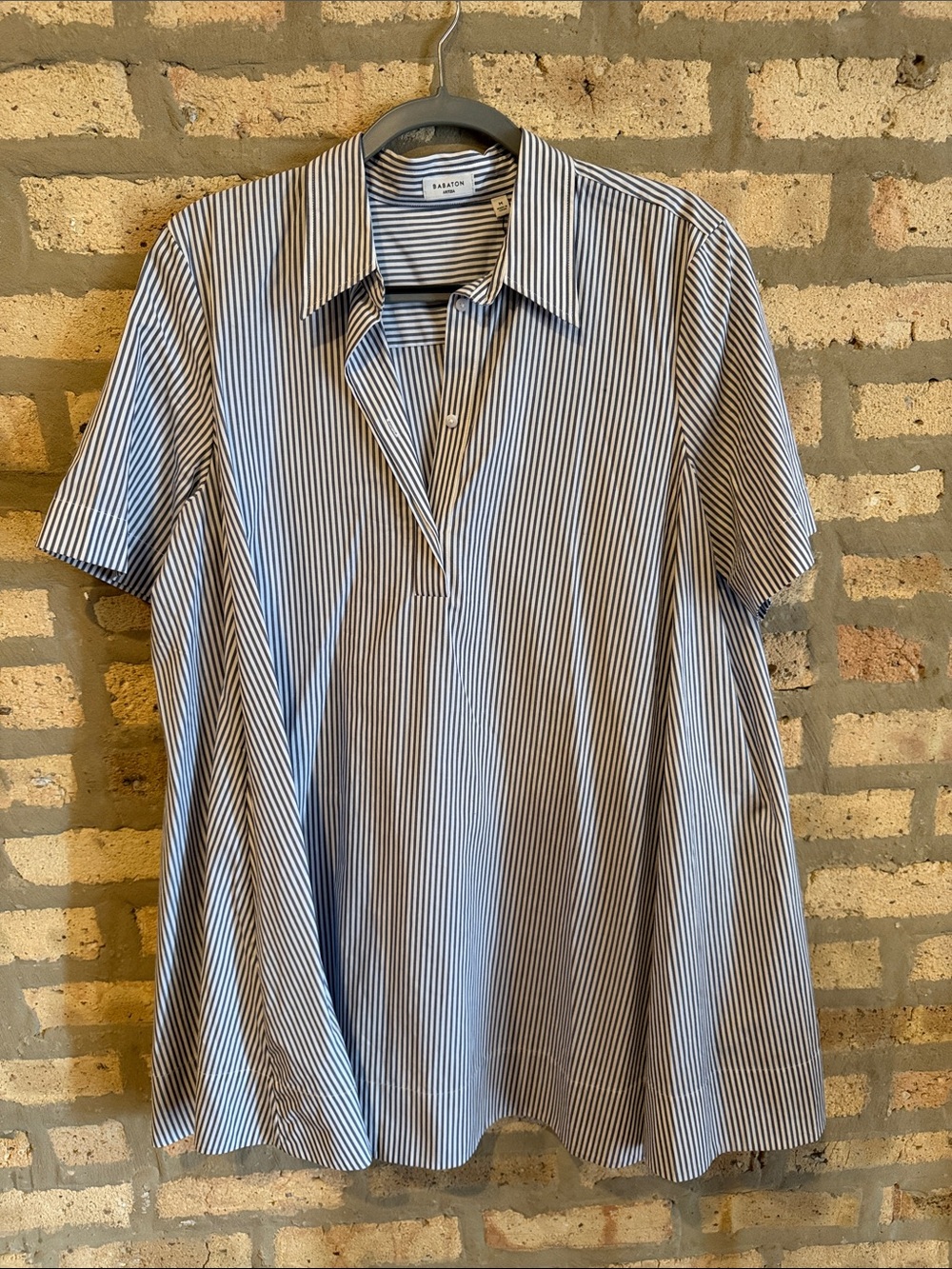 Aritzia Blue and White Striped Short-Sleeve Mini Dress